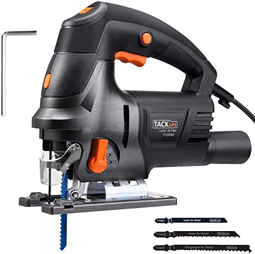 Tacklife Jigsaw, Upgraded 6.7 Amps 3000 SPM Jig Saw with LED, 3 Blades, Variable Speed, Aluminum Base, Ideal for Cutting Wood, Plastic, Aluminium - PJS04A
