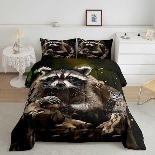 Image of Feelyou Cute Raccoon Comforter Set Toddler Size 3 Pieces for Girls Boys