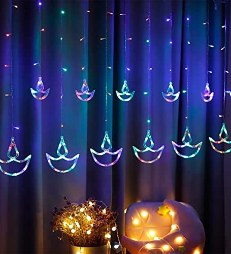 The Purple Tree Multicolor Diya LED Curtain Lights for Diwali, Wi...