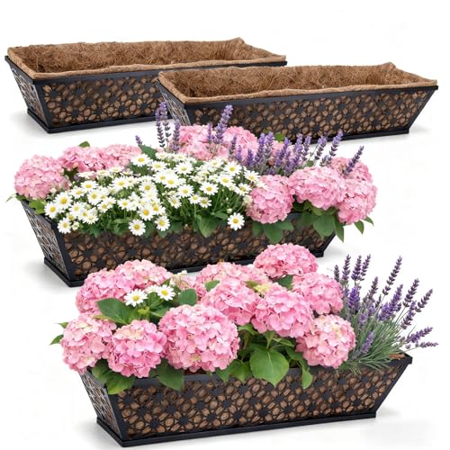 GOIMGN 4 Pack 24 Inch Window Box Planters Outdoor,Deck Railing