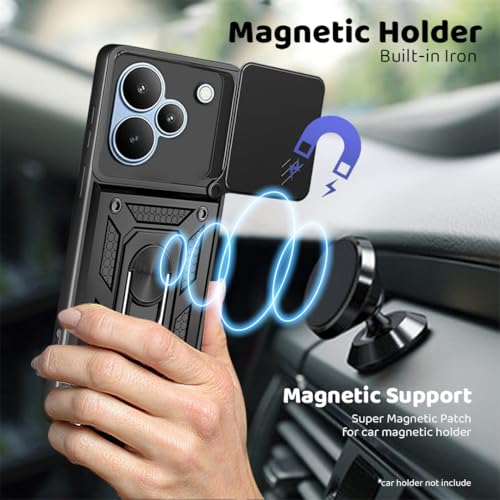 Image of Heavy Duty Back Case Cover for Realme P4 Pro 5G, Shockproof Realme P4 Pro Back Cover, Ring Case with Kickstand and Camera Protection Shutter - Black