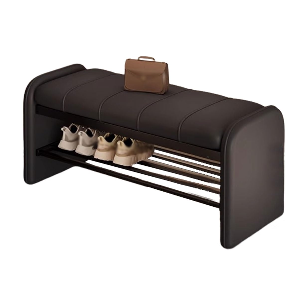 Banc à chaussures noir 80cm avec rangement à 2 niveaux pour l'entrée et la chambre