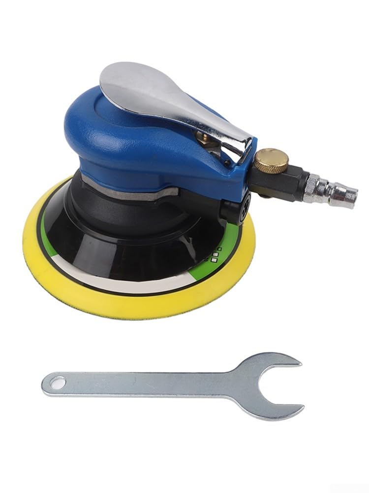 Lijadora orbital neumática de 150 mm, 13500 rpm, para pulir coches y lijar metal, diseño ligero con tope de seguridad, incluye papel de lija, ideal para taller (con limpiador de vacío)