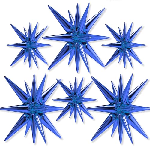 Image of PartyWoo Navy Blue Star Spike Balloons 6pcs Explosion Foil Mylar Balloons | 27 22 Inch for Gender Reveal Graduation Bachelorette Birthday Baby Shower Bridal Shower Wedding Anniversary Party Decorations