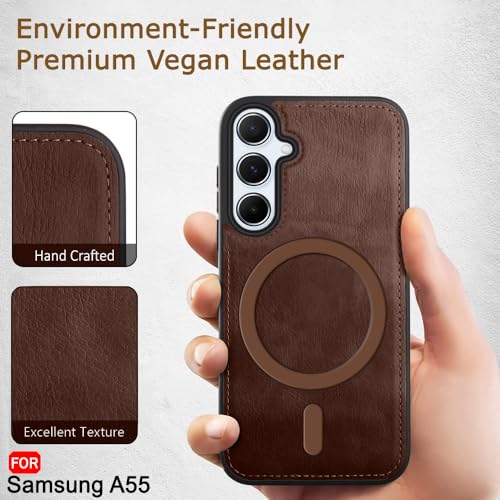 Image of TheGiftKart Genuine Leather Finish Back Cover Case for Samsung Galaxy A55 5G | Shockproof Design | Raised Edges for Camera & Screen Protection | Stunning Minimalist Design (MagSafe Compatible, Brown)