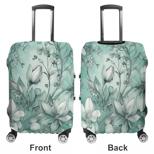 Mint Green Floral Luggage Cover, Elastic Luggage Protector Fits 19-32in Suitcases, Washable & Anti-Scratch Suitcase Cover for Men Women L3