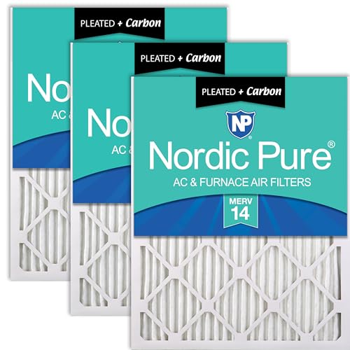 Image of Nordic Pure 20x20x1 Pleated MERV 14 Plus Carbon Air Filters 3 Pack | Actual Size: 19 1 /2 x 19 1 /2 x 3 /4 Made in USA, Pro Strength HVAC Filtration, Pet & Household Odor Control