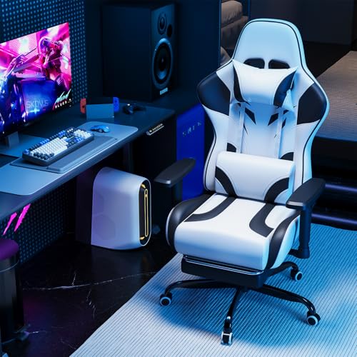 JUMMICO Chaise de Gaming avec Accoudoirs Réglables, Chaise de Bureau Érgonomique avec Repose-Pieds, Chaise Gamer avec Capacité de Charge 150 kg, Blanc – Image 3