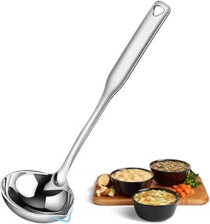 KAYCROWN Stainless Steel Ladle, Soup Ladle with Pour Spout, 11.8 Inches, Cooking Ladle for Serving Soups, Gravy and More, Integral Forming, Rustproof, Heat Resistance (1Pc)