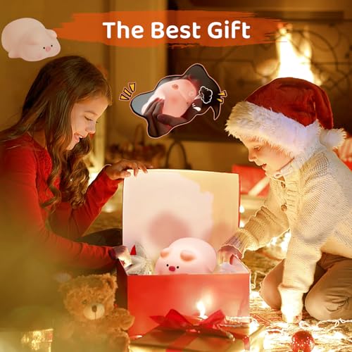 Luz noturna de porco para crianças, luminária fofa de porquinho de silicone, porquinho regulável, lâ