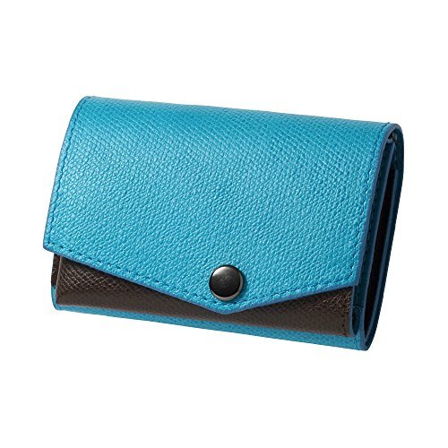 新品アブラサス薄い財布2つ折り財布 ブラック×ターコイズエンボスレザー