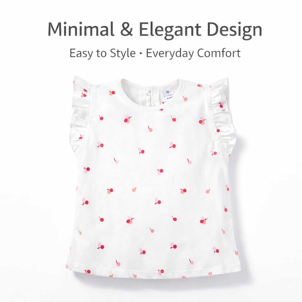 blumbuds Girls 100% Cotton Interlock| Cherry Print Flutter Sleeve Top | Soft Comfortable Fit (5 Years) 4