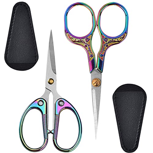 2 tijeras de precisión vintage, kit de belleza multiusos para recortar el cabello, facial, barba, cejas, pestañas, tijeras de costura para bordar, manualidades Cover