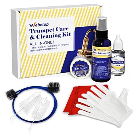 Webetop Trumpet Cleaning Kit, Care Your Trumpet with Valve Oil, Brass Polishing Spray, Slide Grease, Brushes Cover