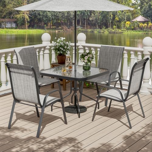 Image of UDPATIO Patio Chairs Set of 4, Stackable Outdoor Dining Chairs with High Back, Breathable Textilene Fabric Outdoor Chair All Weather, 350LBS Capacity for Garden, Backyard (Light Grey)