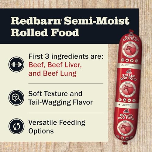 Image of Redbarn Pet Products All-Natural Premium Rolled Dog Food, Beef Recipe - Soft Semi-Moist Wet Formula for High Protein Diet, Training Rewards, & Treat Pill Concealer - 4 lb, 1 Count (Pack of 2)