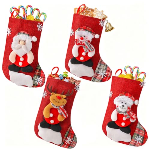 JynxtoyZeal Medias de Navidad, 4pcs Medias de Navidad de Papá Noel, Calcetines Navidad Decoración para Colgar,Medias de Navidad Bolsas de Regalo