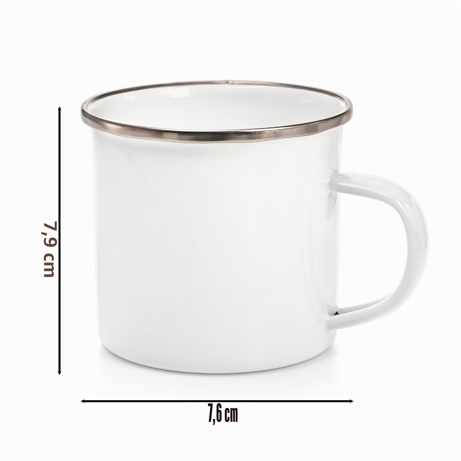 Coloch 6 Stück Sublimationstassen aus weißer Emaille, 340 ml, Kaffeetassen mit silberfarbenem Rand, Camping-Reisebecher, Vintage-Teetasse für Vatertag, Erntedankfest, Abschlussfeier, Geschenk
