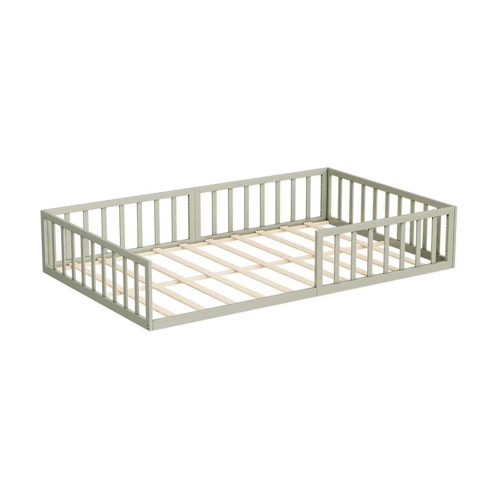 VitaliSpa Letto a pavimento Minno 120x200, letto bambini in metallo, letto Montessori con protezione anticaduta, bassa altezza d’ingresso, greige