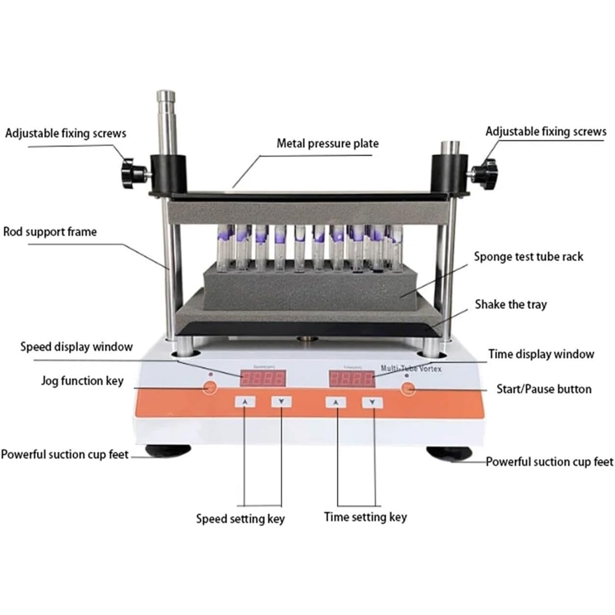 Miscelatore a vortice multi-tubo, shaker da laboratorio 500-2500RPM, agitatore liquido con 6 moduli, timer 1-9999 min, 3 modalità, per ricerca chimica e biologica