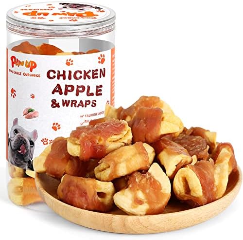 PAWUP Grain Free Dog Treats Apple Slice Chicken Wrapped, Training Treats w/Taurine for Small Medium Large Dogs, 12.5 oz