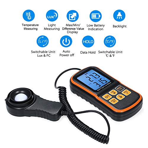 Abuycs Digital Light Luxmeter Spectrometer Photometer 0~200000 Lux Split Type LCD Handheld Illuminometer Luminometer Photometer Lux/FC LM Tester Light Meter - Thumbnail 2