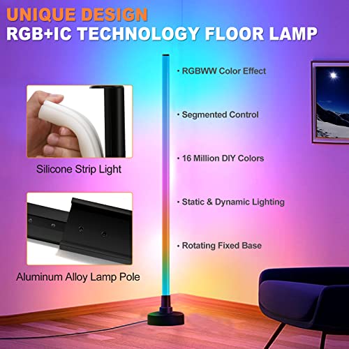 Led Corner Floor Lamp, Rgb+Ic Floor Lamp Work With Alexa, Color Changing Light Standing Lamp With App/Remote Control/Music Sync/Diy Colors, Modern Floor Lamps For Living Room, Bedroom, Gaming Room #TOP2