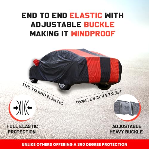 Image of Autofact Mahindra XUV 3xo Car Body Cover Triple-Stitched, Windproof with Buckle Belt, Elastic Hem, Uv Protection, Scratchproof & Dustproof, Soft Feather Fabric for All-Weather Protection (Red Navy)