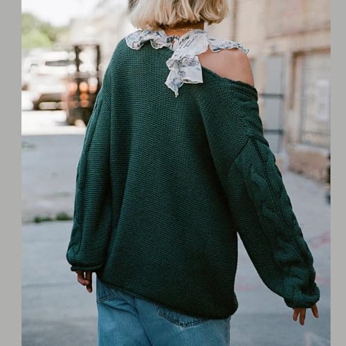 Image of Womens Oversized Off The Shoulder Sweaters Chunky Knit Wide V-Neck Tops Casual Slouchy Pullover Fall Outfits