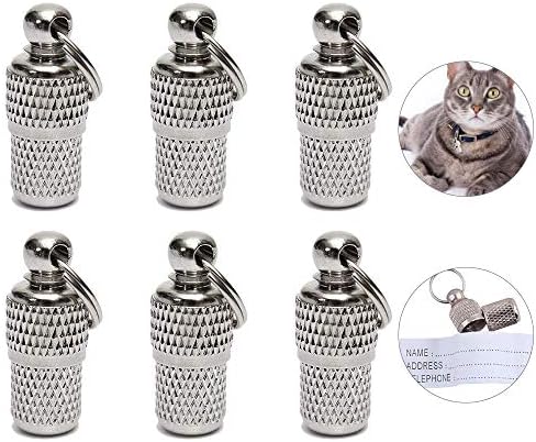 GOLRISEN 6 pack Pet ID Tags,Tag Barrel Tube with Address Name Label,Anti -Lost Dog Cat ID Tag for Collar Of Dog Cat Puppy
