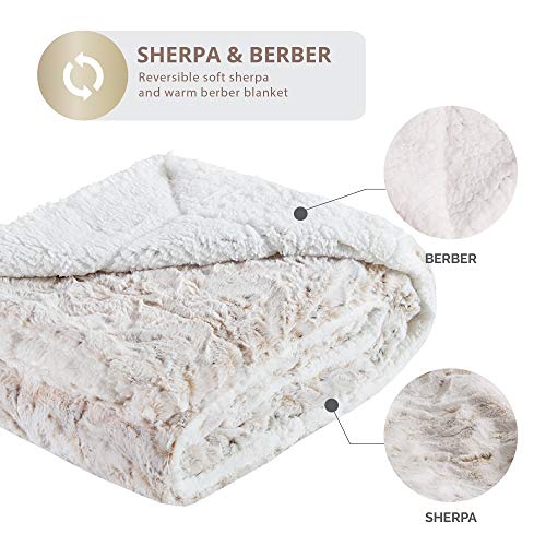 Hyde Lane Comfy Sherpa Throw Blankets for Couch and Bed | 2 Way Reversible - Sherpa Fleece & Plush Berber - Soft Throw Blanket Adults Size with Fuzzy Faux Fur (Snow Leopard, 50 x 60) - Thumbnail 6