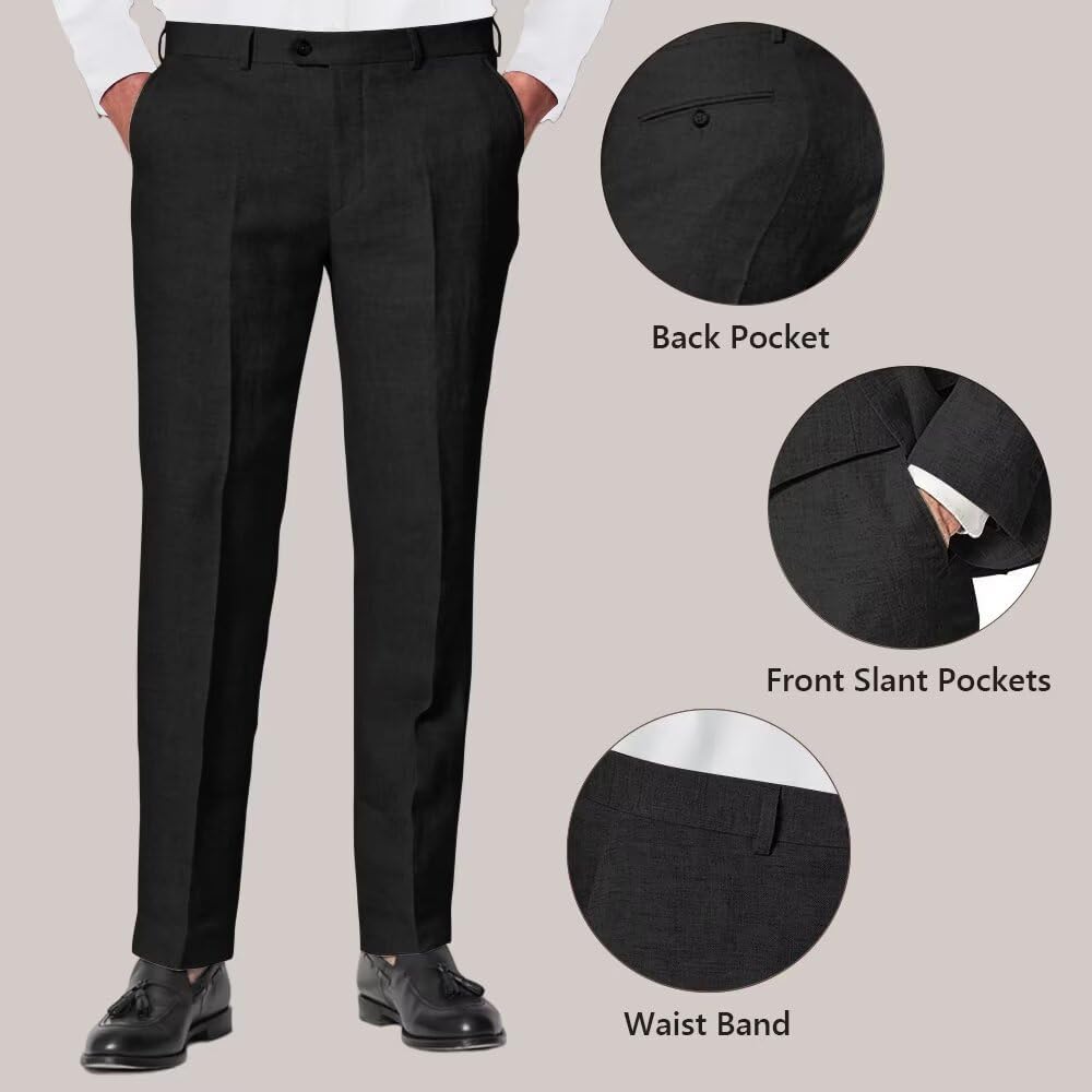 3 Piece Summer Linen Suits for Men, Men's Slim Fit Suit Set Two Buttons Casual Solid Blazers Vest Pants Set for Wedding Party - Image 4