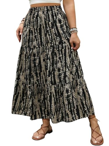 Casual Stretchy Plus Size Summer High Elastic Waist Casual Long Skirts Women Vacation Beach Skirt