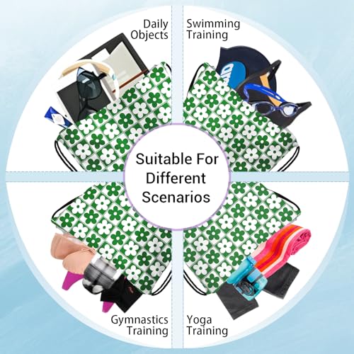 Image of Green Checkered Floral Grip Bag for Gymnast Adjustable Gymnastics Drawstring Bag Storage Pouch