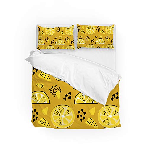 Housse de couette citron jaune avec taie d'oreiller lit double CHEHONG
