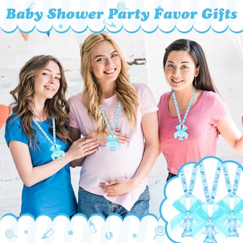 Image of Tondiamo 60 Pcs Baby Shower Pacifiers Elephant Necklace Acrylic Baby Shower Party Favors with Cute Rhinestone Bows for Gender Reveal Party Decoration Table Scatter(Blue)