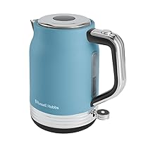 Russell Hobbs Bollitore Elettrico (1,7L, 2400W) Hanley Retro Blue (Acciaio inox, Design vintage, Beccuccio Perfect Pour, Base 360°, Avvolgicavo, Coperchio pulsante, Risparmio energetico) 28641-70
