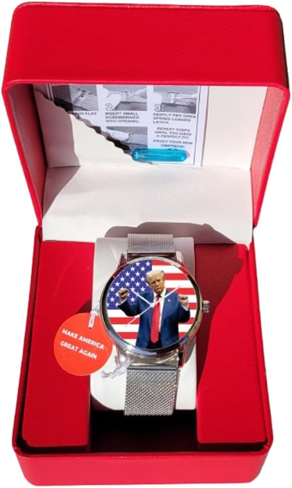 Donald J. Trump The Trump Dance On The Dial of The Polished Chrome Watch with an Adjustable Stainless Steel Mesh Band and Donation to TNC.