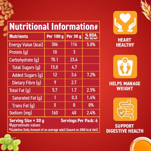 Image of Bagrry's Crunchy Muesli - 200g | 83% Multigrain, Brans, Almonds, Raisins & Honey | 40% Fibre Rich Oats | High Fibre and Protein Breakfast Cereal | No Added Preservatives | Non-GMO Oats | 100% Natural | Trans Fat & Cholesterol Free