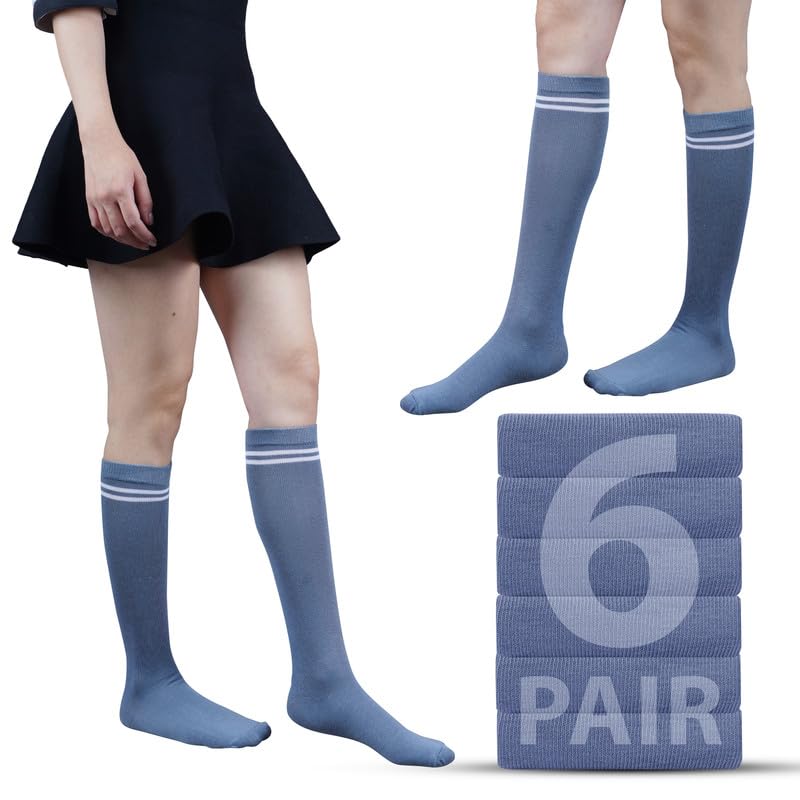 Image of WKLOUYHE Kids school socks for boys and girls,Knee Long Length soft cotton uniform Stripes socks Pack Of 06