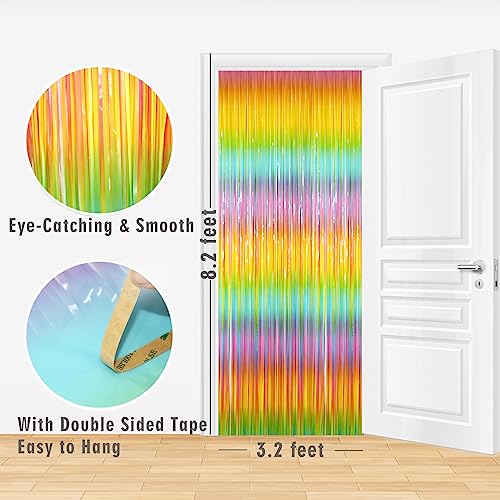 Image of GOER 3.2 ft x 8.2 ft Metallic Tinsel Foil Fringe Curtains Party Photo Backdrop Party Streamers for Birthday,Graduation,New Year Eve Decorations Wedding Decor(1 Pack,Candy Macaroon Multicolor)