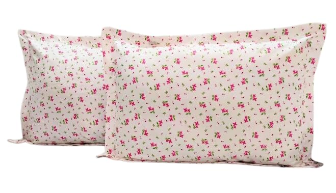Image of House Fox Handloom Zipper Cotton Pillow Covers /Cases /Protectors (NOT Pillow) Set of 2 Pair Or 4 Pcs,Size -18x28inch with Zip /Chain (Standard, White Pink)
