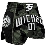 Wicked One Muay Thai Shorts Overcome Khaki/Schwarz - Funktionelle Moderne Kickboxen Thaibox Hose für Herren mit MESH Gewebe(XL)
