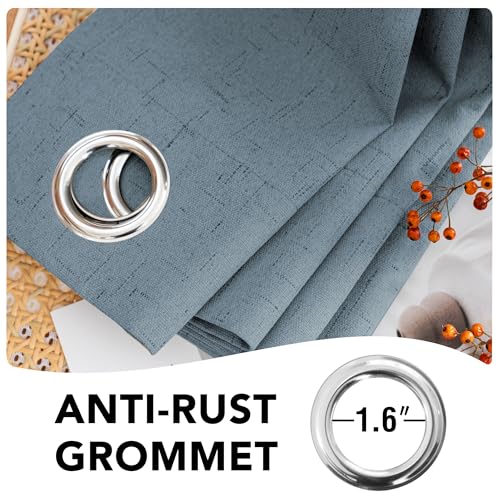 Image of H.VERSAILTEX Primitive Linen Curtains 100% Blackout Curtain Drapes Burlap Curtains with White Thermal Insulated Liner, Grommet Top Drapes Living Room /Bedroom (2 Panels, 42 x 63 Inch, Stone Blue)