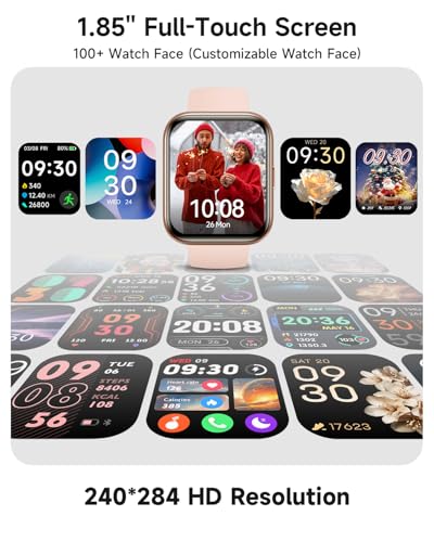 Image of Woneligo Smart Watch for Women, Answer /Make Calls, Alexa Built-in, 1.85 inch Touch Screen Fitness Tracker for Android & iPhone, Heart Rate /Sleep /SpO2 Monitor Smartwatch, Waterproof (Rose Gold)