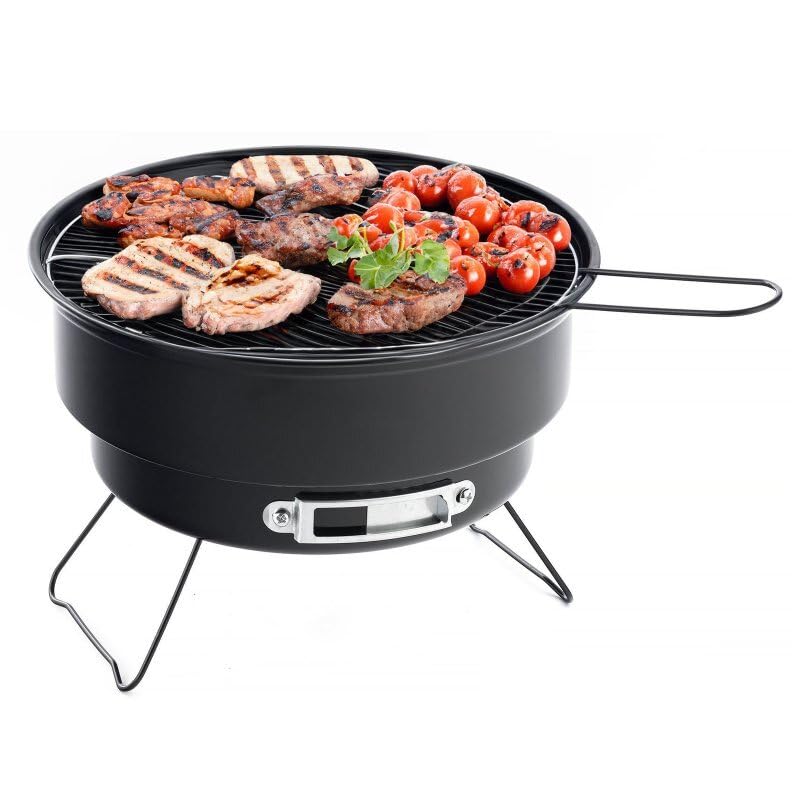 Barbacoa de carbón esmaltada de 26 cm, compacta para camping y balcón, con tapa de aire ajustable y soporte de rejilla, parrilla de carbón portátil de acero para jardín, picnic y viaje