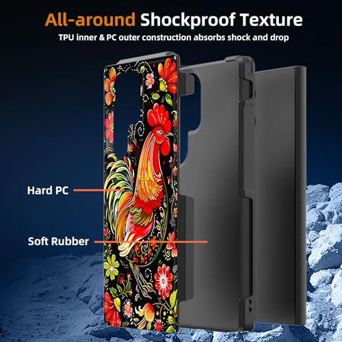GFEWYTJYJ for Galaxy S24 Ultra Case,[10 FT Military Grade Drop Protection] Non-Slip Heavy Duty Shockproof Phone Case for Samsung Galaxy S24 Ultra 6.8 inch 2024,Vintage Rooster Floral - image 7