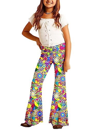 Image of Deerose Girls Halloween Hippie Bell Bottom Pants High Waist Flare Pants 5-14 Years