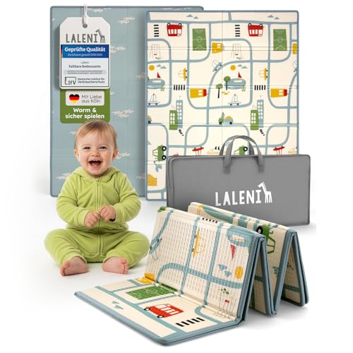 Laleni Krabbelmatte Baby 120x150x1 cm - wasserdichte Spielmatte Baby faltbar - isolierende Bodenmatte Kinder - weich & schützt vor kaltem Untergrund - Krabbeldecke outdoor & indoor - Auto-Motiv