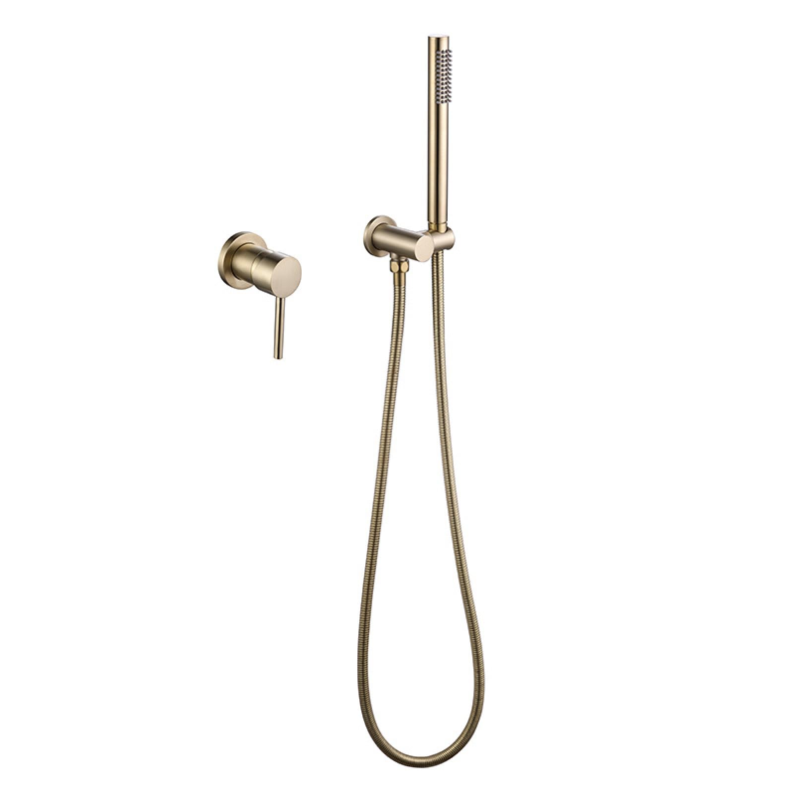 ASerZenith in-Wall Brushed Gold Concealed Embedded All-Copper Hotel Home Shower Set Supercharged Nozzle Model(Brushed Gold)